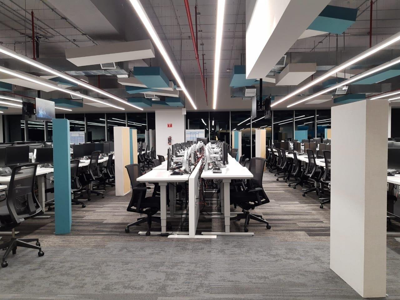 AT&T call centre with custom suspended acoustic panels